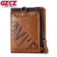 ZZOOI GZCZ Genuine Leather Men Wallet Fashion Coin Purse Card Holder Small Wallet Men Portomonee Male Clutch Zipper Clamp For Money