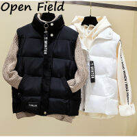 Openfiled ใหม่ในช่วงฤดูหนาวลงเสื้อกั๊กผ้าฝ้ายสำหรับผู้หญิงหนาอบอุ่นเบาะเสื้อกั๊กแจ็คเก็ตสีทึบยืนปกซิปแจ๊กเก็ต