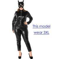 Halloween Costumes Women Leather Rider Motorcycle Jacket Cat Lady Costume Catsuit Jumpsuit Plus Size