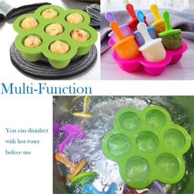 [Stock] 1 Pcs Household 7 Grid Ice Cream Silicone Mold with Lid/ Reusable DIY Homemade Ice Cube Popsicle Mold/ Party Bar Accessories Mold