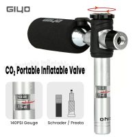 GIYO CO2 Cylinder Pump With Gauge Bikes Air Pump Schrader Presta Adapter Aluminum Alloy Bicycle Tire Pump CO2 Cartridge Inflator Plumbing Valves