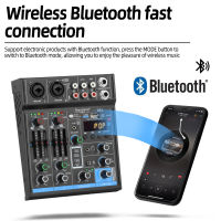 4-Channel Mini USB Mixer การ์ดเสียงคอนโซลเสียงการบันทึกคอมพิวเตอร์พร้อมอีควอไลเซอร์ Bluetooth 48V Phantom Power MP3