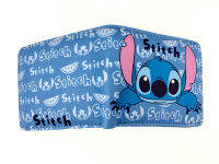 Lilo &amp; Stitchs กระเป๋าสตางค์แบบพับสองทบเด็กชายเด็กหญิงเด็กน่ารักสั้นหูยาวสีฟ้าหนังปลอมกระเป๋า