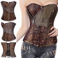 【LZ】✤☫  Senhorita Moly-Brown Espartilhos Sexy e Bustiers Steampunk Top Cintura Taller Vestuário gótico Corselet Brocade Zip Patchwork S-2XL