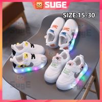 【Suge】รองเท้าผ้าใบลําลอง พื้นนิ่ม กันลื่น ลายการ์ตูนมิกกี้เมาส์ มีไฟ LED สีขาว เรืองแสง สไตล์เกาหลี สําหรับเด็กนักเรียน