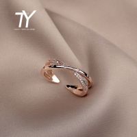 Simple light luxury cross zircon ring fashion design Korean female jewelry sexy rose gold Color adjustable ring For Womans Gift