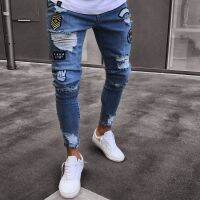 2022ใหม่ล่าสุดยุโรปอเมริกา Mens Denim กางเกง Ripped Distressed ปักคลาสสิก Cowboys Outwear Hip Hop Jogging กางเกง