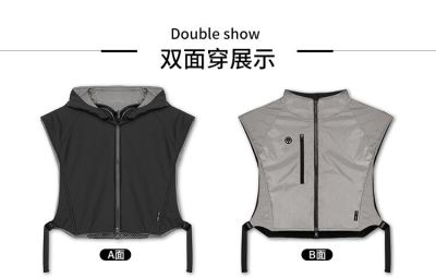 ：“{—— Reversible Running Vest Reflective Outdoor Sport Sleeveless Hooded Jacket Men Quick Dry Jogging Hiking Climbing Cycling Hoodies