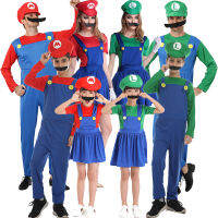 ชุดฮาโลวีนสำหรับเด็กผู้ใหญ่เสื้อคู่แม่ลูก Super Mario Luigi Bros ชุดแสดงคอสเพลย์