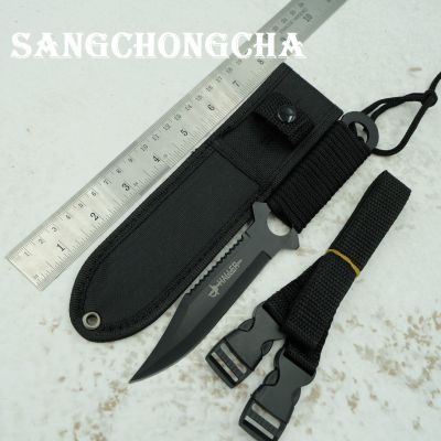 Sangchongcha FX008-BLACK Fixed Blade knife tactical knife Outdoor knife มีดพกพา มีดเดินป่า มีดอเนกประสงค์ มีดใบตาย ยาว21CM แถมปลอกไนลอนอย่างหนาและที่รัดขา