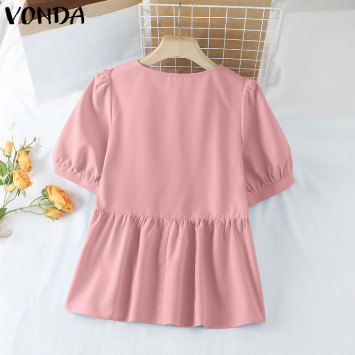 vonda-womens-fashion-puff-short-sleeve-shirts-fashion-square-neck-solid-blouses-korean-floral-2