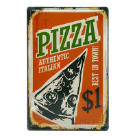 ป้ายสังกะสีวินเทจ Pizza Authentic Italian (ปั๊มนูน), ขนาด 20x30 ซม.