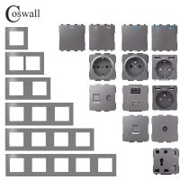 ▨ COSWALL L1 Series Grey Brushed Aluminum Panel Gray Wall Switch EU Socket HDMI-compatible USB Charger TV RJ45 Modules DIY