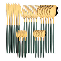 Green Gold Cutlery Set Mirror Dinnenrware Set Stainless Steel Flatware Dinner Fork Spoon Tableware For Home Service For 6