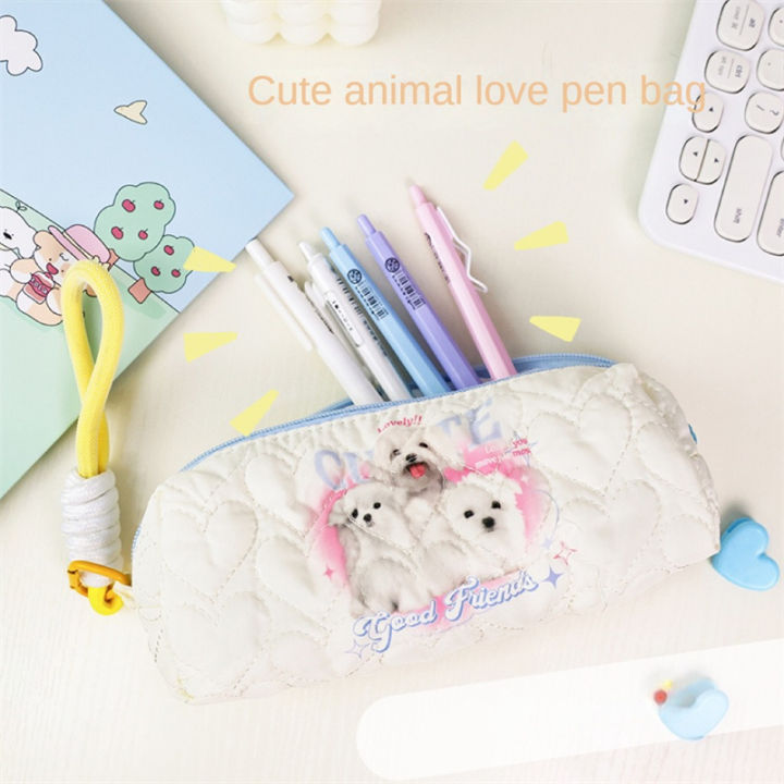 favormax-กล่องใส่ปากกาถุงเก็บลายการ์ตูนสีครีมน่ารักอุปกรณ์เครื่องเขียนพิมพ์ลายลูกสุนัขนม-huhu-รักลายกระเป๋าใส่ดินสอ