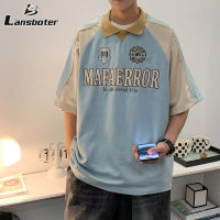 Lansboter เสื้อโปโลแขนสั้นสำหรับผู้ชาย,เสื้อโปโลคอปกวินเทจแขนสั้นเย็บปะติดปะต่อกันเสื้อยืดคอปกเสื้อยืดสำหรับผู้ชาย