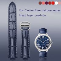 Tali Jam Tangan Kulit Asli Warna Biru Tua untuk Sabuk Cembung Mulut Balon Biru Tali Wanita 14 16 18 20Mm Aksesori Jam Tangan