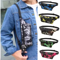 {PYAO Travel Department Store}กระเป๋าคาดเอวลายพราง Dark Grain Bum Bag Canvas Unisex Fanny Pack Waist Hip Belt Bag Purse Pouch Pocket Travel Running Sport Bum