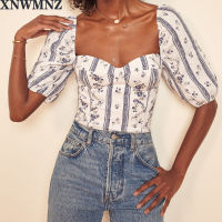 XNWMNZ Za Women dress Fashion Summer Sexy Puff sleeve linen high-end streetwear Clothing tight High Waist Bell sleeve blouses