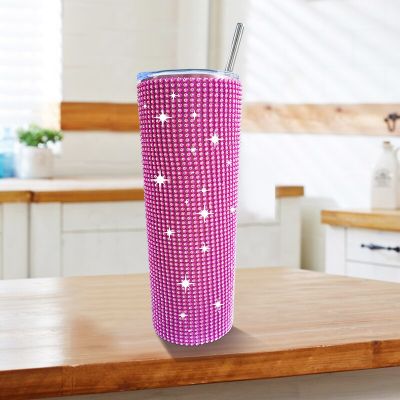 620ml Sparkling Diamond Cup  Stainless Steel Diamond Water Cup With Lid And Straw For WomenS Gifts