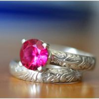 Natural Gemstones Ruby Wedding Birthstone Bride Engagement Ring Set Jewelry