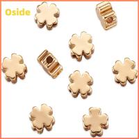 OSIDE 50Pcs 52.5มม. ลูกปัดคั่นใบโคลเวอร์สี่ใบ ทองเหลืองเบิ้ล ทองสีทอง ลูกปัดโคลเวอร์โลหะ สีสดใสและน้ำหนักเบา ลูกปัดรองชุบทอง สาวๆ