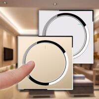 【LZ】✇✒❃  Painel acrílico Interruptor de luz Home Button LED Wall Light Lâmpada Switch 1 Gang 1 Way Branco Ouro 250V 10A 1Pc