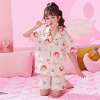 2023 Sanrioed Anime Melody Cinnamoroll Kuromi หน้าร้อน Children Pamas Sets Kawaii Boy Girl Sleepwear แขนสั้น เสื้อยืด กางเกงขาสั้น