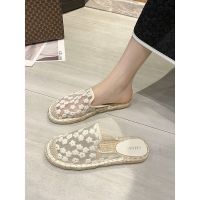 Travel slippers fairy cooling push to the lazy fisherman dragged female summer outside shoes baotou new half straw at the end of 2023