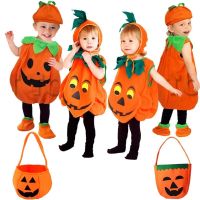 Kids Halloween Baby Boy Girl Cosplay Pumpkin Costume Top Hat Tote Bag Set Cute Stage Playing Show Masquerade Party Clothing Set