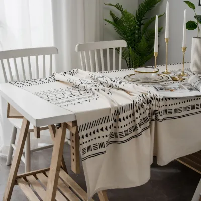 Bohemian Linen Cotton Tablecloth Black White Table Cover Rectangular Coffee Table Home Wedding Party Banquet Table Cloths