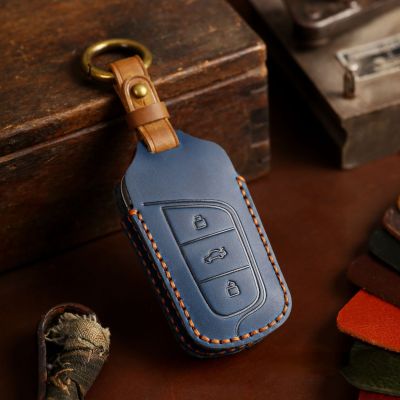 Luxury Crazy Horse Leather Car Key Cover Case Keyring Bag for Chery ANT EQ1 2019 Eq1 2019 3 Button Fob Protector Keychain Holder