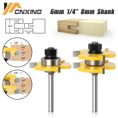 【LZ】 2Pcs 8mm Shank Tongue   Groove T-Slot Milling Cutter Joint Assemble Router Bits for Flooring Panel Wood Cutting Tools 6mm/6.35mm