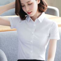 Short sleeve shirt female professional attire 2023 summer new OL white shirt tooling overalls temperament han edition cultivate ones morality