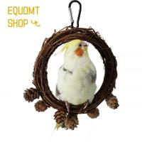 EQUOMT Conures Budgie ที่แขวนหวายของเล่นรูปนกชิงช้านกแก้วธรรมชาติทำมือลูกสน