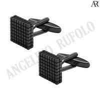 ANGELINO RUFOLO Cufflink(คัฟลิงค์) ดีไซน์ Black Square กระดุมข้อมือคัฟลิ้งโรเดียมคุณภาพเยี่ยม ตัวเรือนสีดำ