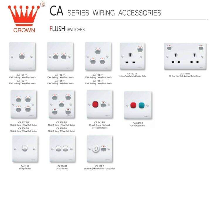 Crown Switch / 13A Switch Socket / 1G 1W 5G 1W / 20A Water Heater Aircond Switch / Telephone