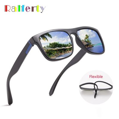 Ralferty Polarized Sunglasses Men Women Retro High Quality UV400 Square Shades Flexible TR90 Sun Glasses Male Driver Blue Mirror