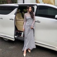 SP207 : Geo Guipure Maxi Dress เดรสแขนยาว