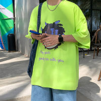 DM เสื้อยืดหลวมขนาดใหญ่แขนสั้นผู้ชาย,เสื้อแบบหลวมเสื้อผ้าสไตล์นักบินทรงกลมพิมพ์ลายอเมริกัน