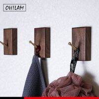 【cw】 Brass Black Walnut Wooden Coat Hooks Wall Mounted Decorative Wood Hat Towel Rack Hanger Vintage Single Organizer