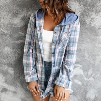 Casual Plaid Hoodies Women Button Blouses Autumn Fashion Long Sleeve Oversized Sweatshirt Ladies Long Sleeve Loose Jacket Coat