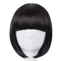 Short Hair Fei-Show Synthetic Heat Resistant Fiber Black Bob Wig With Flat Bangs Modern Show Cosplay Halloween Carnival Wigs