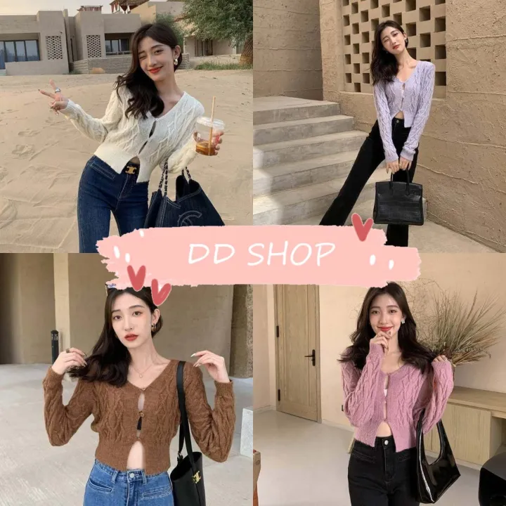 DD SHOP'พร้อมส่ง' 21003 เสื้อไหมพรมแขนยาว ลวดลายเปียกเซ็กซี่เบาๆ