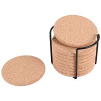 Round Cork Coasters for Drinks,with Metal Holder Storage ,Reusable Saucers for Cold Drinks Wine Glasses Cup