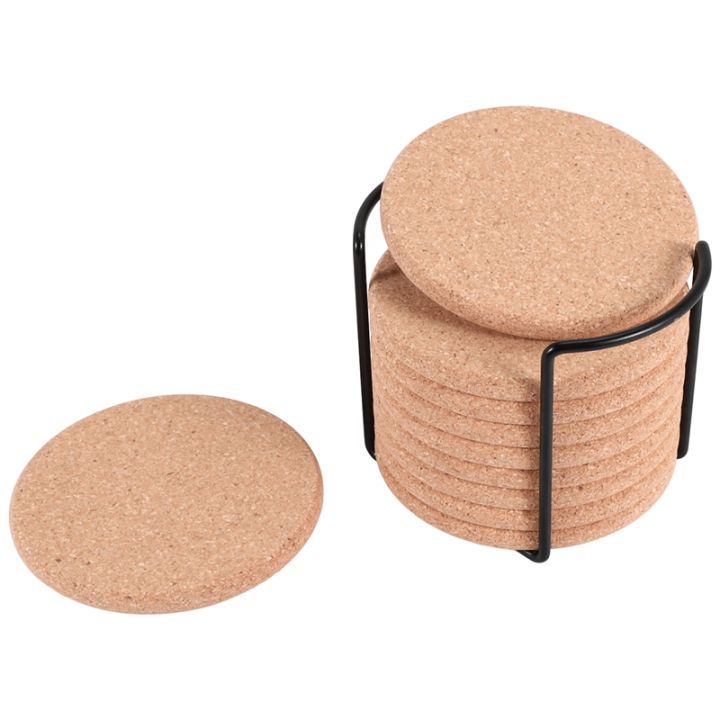 round-cork-coasters-for-drinks-with-metal-holder-storage-reusable-saucers-for-cold-drinks-wine-glasses-cup