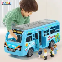 Meettoy Kids รถบัสของเล่น Mini School Bus Toy Car Child Cartoon Inertia Cars City Tour Bus Model Toys with Sound Light Openable Door Anti Collision Material Toys Gifts For Children