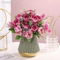 【hot】☒❄✠  Cheap artificial flowers 5 heads Artificial peonies silk roses wedding Bride hold