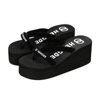 Summer Casual Eva Platform Woman Bath Slippers Wedge Heels Beach Flip Flops High Heel Soft Slippers for Women Black Ladies Shoes