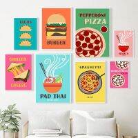 Vintage ตลกอาหารโปสเตอร์พิซซ่า Tacos Ramen พาสต้าผ้าใบพิมพ์ Maximalist Trendy Wall Art Retro Pop ภาพ Preppy Room Decor ใหม่